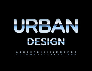 Vector Urban Font. Metallic stylish Alphabet. Shiny set of modern Letters and Numbers