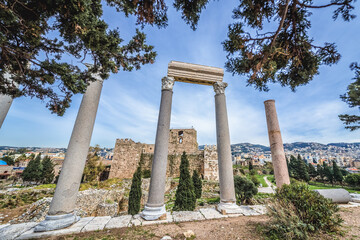 Fototapeta na wymiar Roman columns in Byblos historical town, Lebanon
