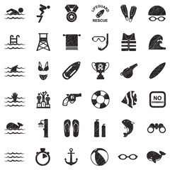 Swimming Icons. Black Scribble Design. Vector Illustration.