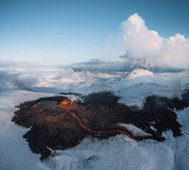 Iceland Volcanic eruption 2021. The volcano Fagradalsfjall is located in the valley Geldingadalir...