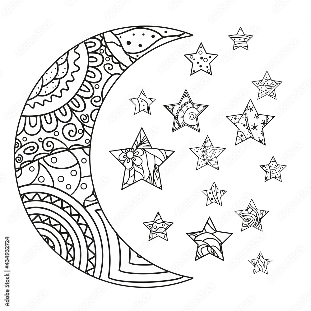 Sticker moon and star with abstract patterns on isolation background. design for spiritual relaxation for ad