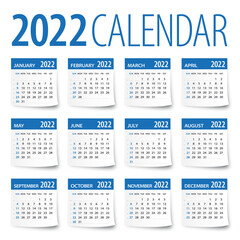 2022 Calendar Leaves Set - Vector Illustration