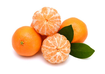 Ripe mandarin citrus isolated tangerine mandarine orange on white background. 