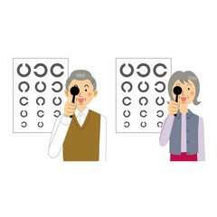 視力検査を受けるおじいさんおばあさん