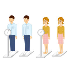体重測定をする男女