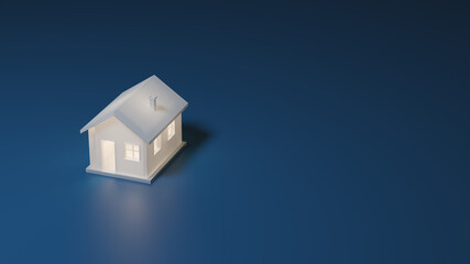 Small house on blue background. 3d render
