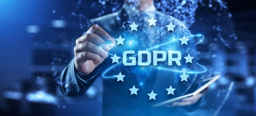 GDPR Personal data protection regulation cyber security and information privacy concept on modern virtual screen