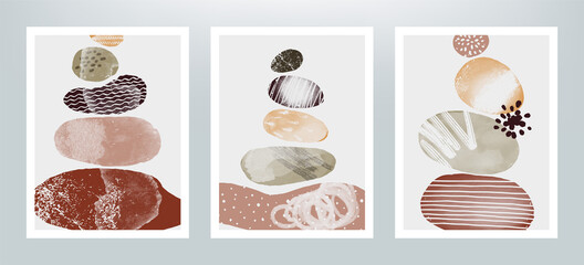 Abstract illustration with balanced pebbles. Balanced pebbles with different textures