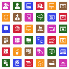 System Administrator Icons. White Flat Design In Square. Vector Illustration.