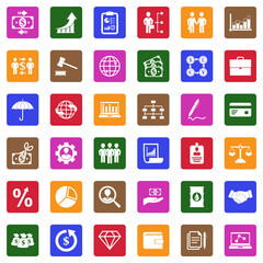 Trading Icons. White Flat Design In Square. Vector Illustration.