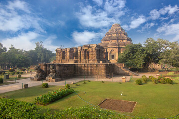 Ancient temple of the 13th Century Sun God in Konark, Odisha, India. General view of temple