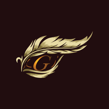 DESIGN Strong and elegant G logo with gold feather shape