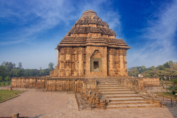 Ancient Indian architecture Konark Sun Temple in Odisha, India. This historic temple was built in...