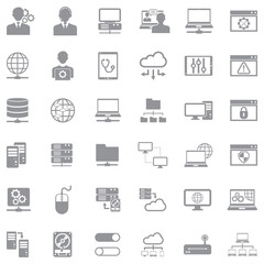 System Administrator Icons. Gray Flat Design. Vector Illustration.