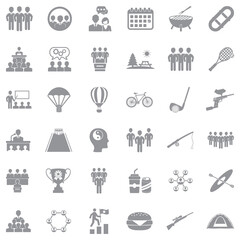 Team Building Icons. Gray Flat Design. Vector Illustration.