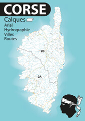 CARTE CORSE - Vecteur - calques - Villes - Haute définition