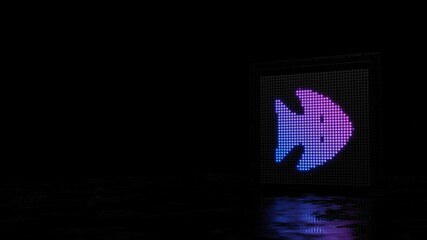 3d rendering of light shaped as symbol of fish on black background