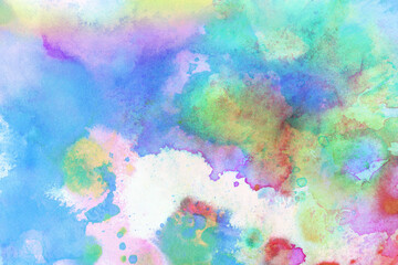 Obraz na płótnie Canvas 水彩テクスチャ背景(カラフル) 寒色系の美しい水彩テクスチャ