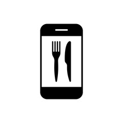 Knife and fork on screen mobile black icon