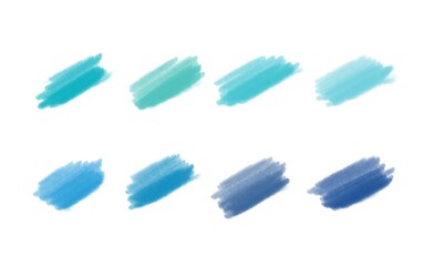 set of pen paint strokes in blue water colours 