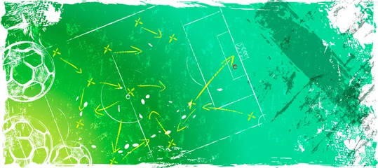 Poster Im Rahmen abstact background with soccer ball, football, with paint strokes and splashes, grungy, free copy space © Kirsten Hinte