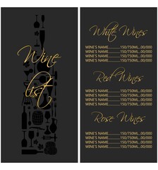 Fototapeta na wymiar Illustartion Wine card wine list business card pricelist for wine bar on the dark background with golden text