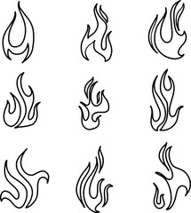 oodle collection on white backdrop. Doodle set element. Vector flame illustration. Vector isolated outline drawing. Fire, flame. Fire sign.