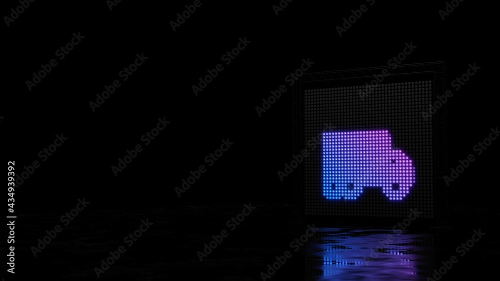 Poster 3d rendering of light shaped as symbol of truck moving on black background