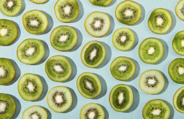 Collection of kiwi slice fruits overhead view flat lay