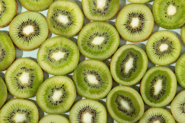 Collection of kiwi slice fruits overhead view flat lay