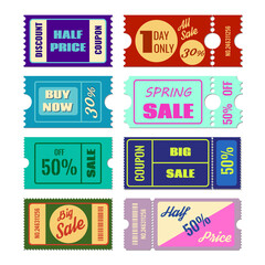 Sales Coupons Varieties Vector Isolated