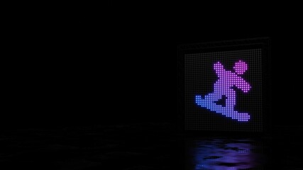 3d rendering of light shaped as symbol of snowboarding on black background