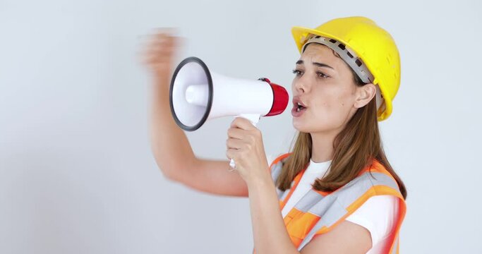 woman shouting through megaphone