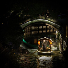 Fototapeta premium night, boat and bridge