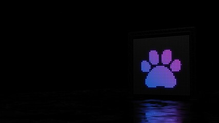 3d rendering of light shaped as symbol of paw on black background