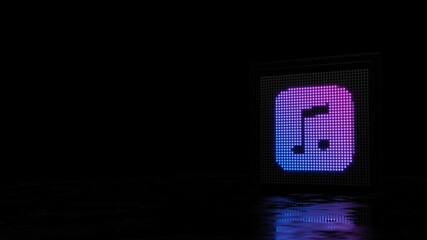 3d rendering of light shaped as symbol of music on black background