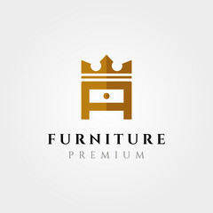 creative furniture logo vector symbol illustration design, letter a with crown logo design