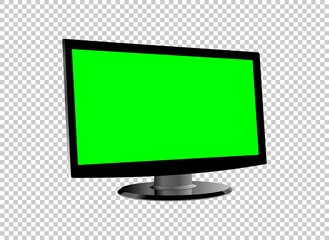 Realistic TV LCD screen mockup. Panel with green screen isolated on transparent background. Vector illustration