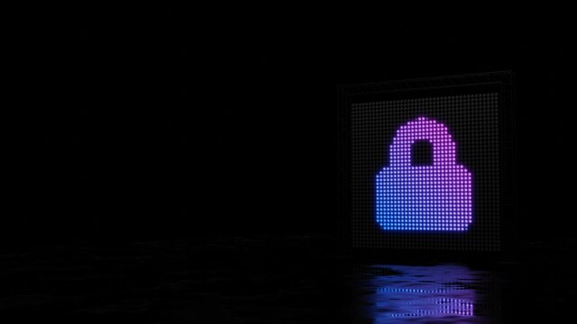 3d rendering of light shaped as symbol of lock on black background