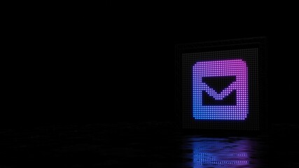 3d rendering of light shaped as symbol of envelope square on black background