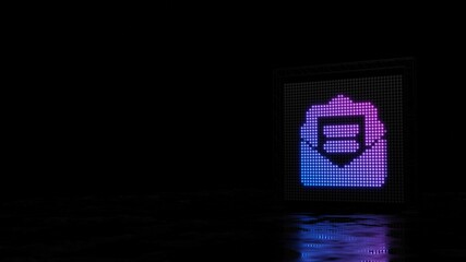 3d rendering of light shaped as symbol of envelope open text on black background