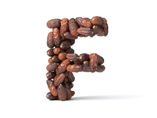 Letter F shaped date palm fruits, 3d illustration, suitable for fasting, ramadan, islam and iftar themes and typography usage.