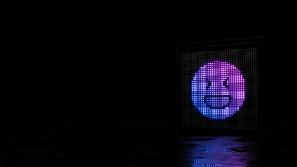 3d rendering of light shaped as symbol of emoticons laughing on black background