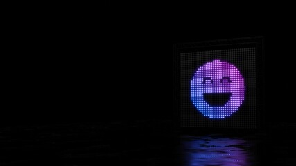 3d rendering of light shaped as symbol of emoticons goofy on black background