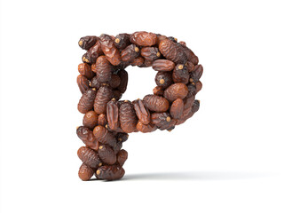 Letter P shaped date palm fruits, 3d illustration, suitable for fasting, ramadan, islam and iftar themes and typography usage.