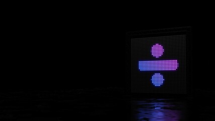3d rendering of light shaped as symbol of divide on black background