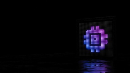 3d rendering of light shaped as symbol of computer on black background