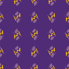 Naklejka premium Purple bright floral seamless pattern with ditsy flowers elements. Bloom nature botany ornament.