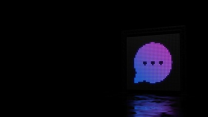 3d rendering of light shaped as symbol of rounded chat bubble on black background