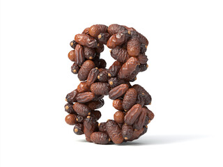 number 8 shaped date palm fruits, 3d illustration, suitable for fasting, ramadan, islam and iftar themes and typography usage.